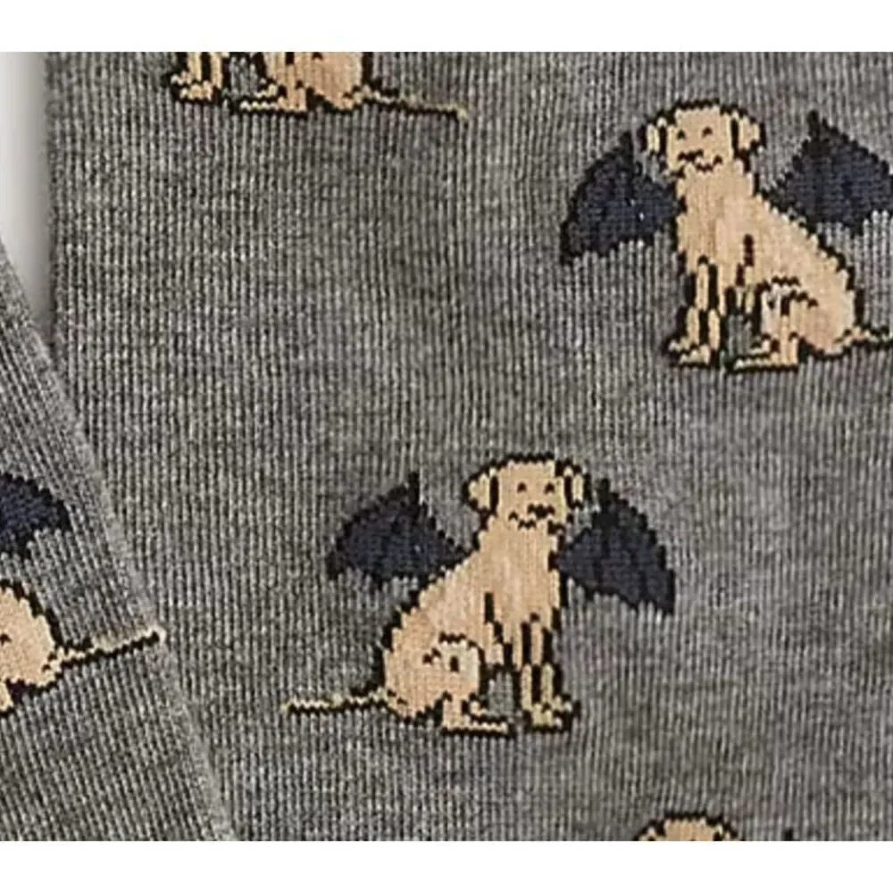 J Crew Men’s Dog Bat Costume Socks Gray Cotton Crew Novelty Halloween One Size